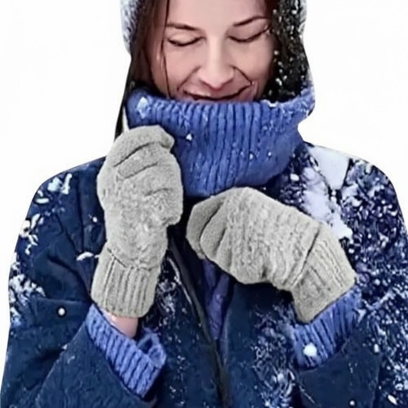 Unisex Thermal Warm Thick Plush Lined Touchscreen Gray Gloves NEW Winter OS‎ - Picture 5 of 7